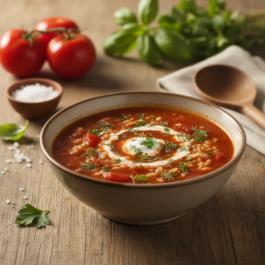 Pomidorinė sriuba su ryžiais: vaikystės skonis per 30 min.