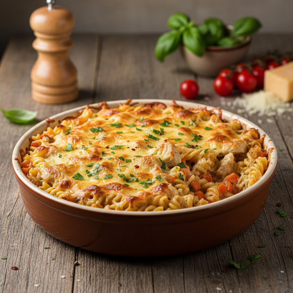 Sotus makaronų apkepas su vištiena: pigu ir greita